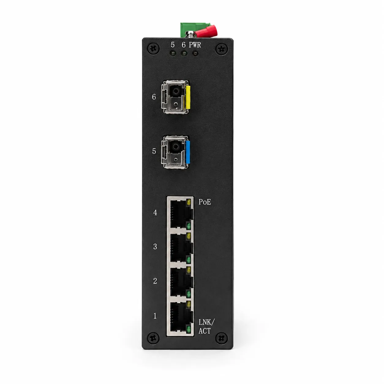 Painel frontal do FWE2-PCI441 com os dois módulos SFP instalados