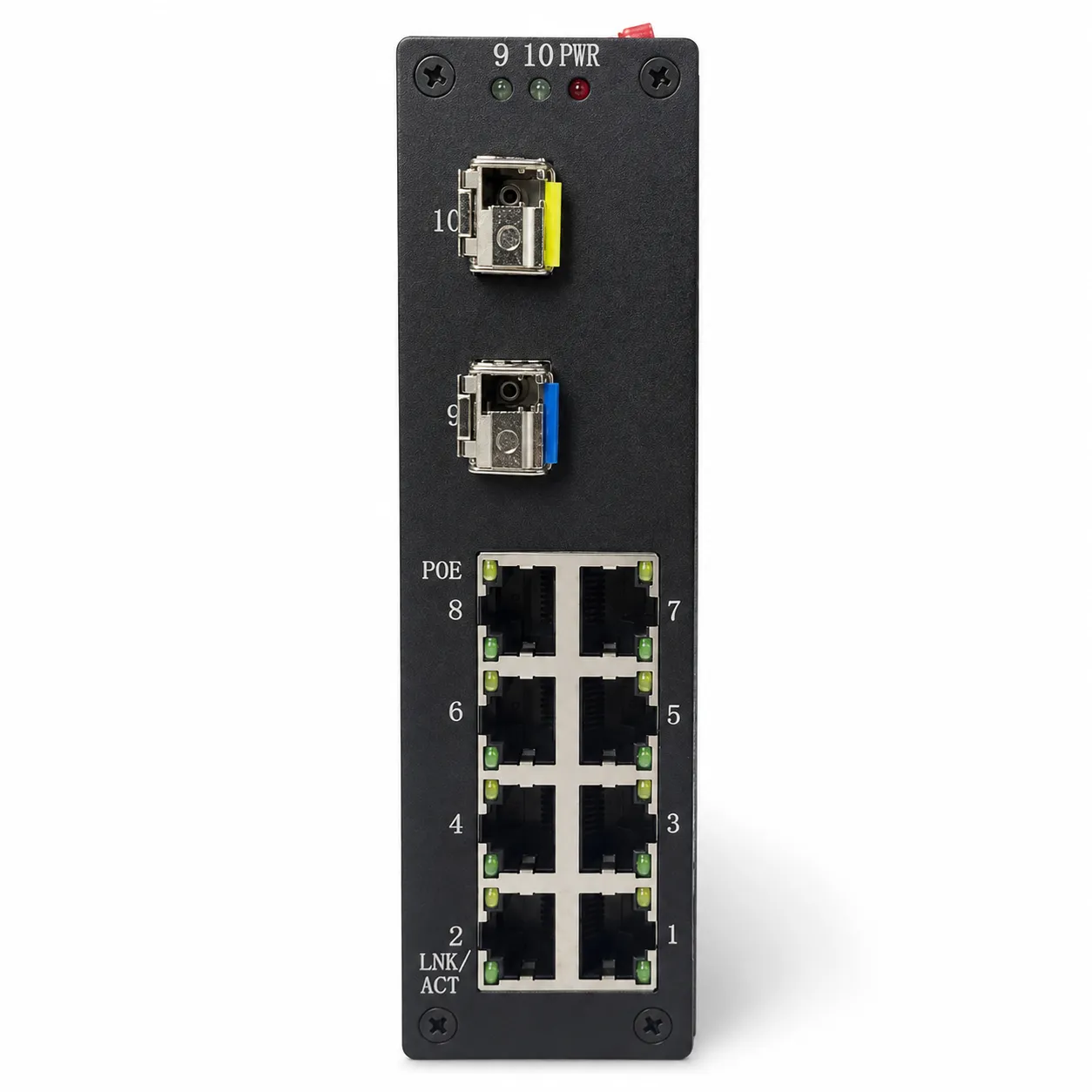 Painel frontal do FWE2-PCI841 com os dois módulos SFP instalados